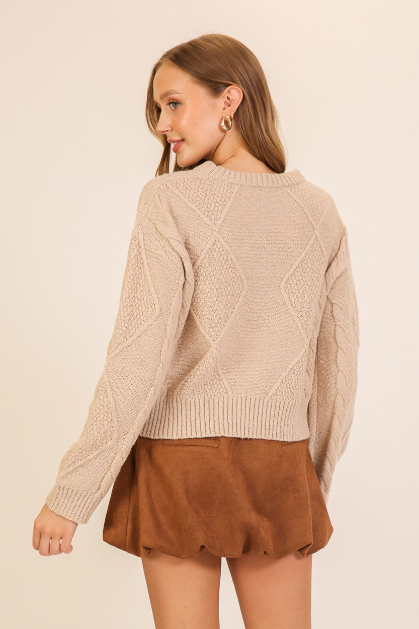 EMBROIDERED FLOWERS CABLE KNIT SWEATERS