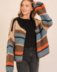 MIXED STRIPE OPEN CARDIGAN