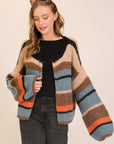 MIXED STRIPE OPEN CARDIGAN