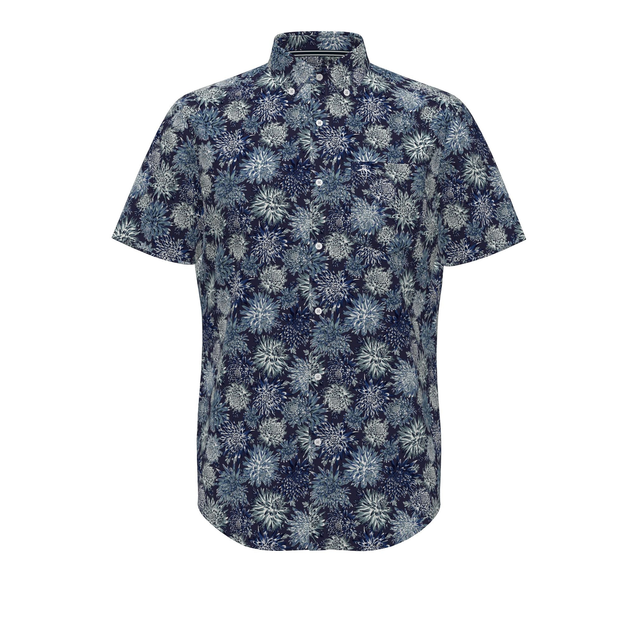 SHORT SLEEVE ABSTRACT FLORAL BUTTON DOWN SHIRT