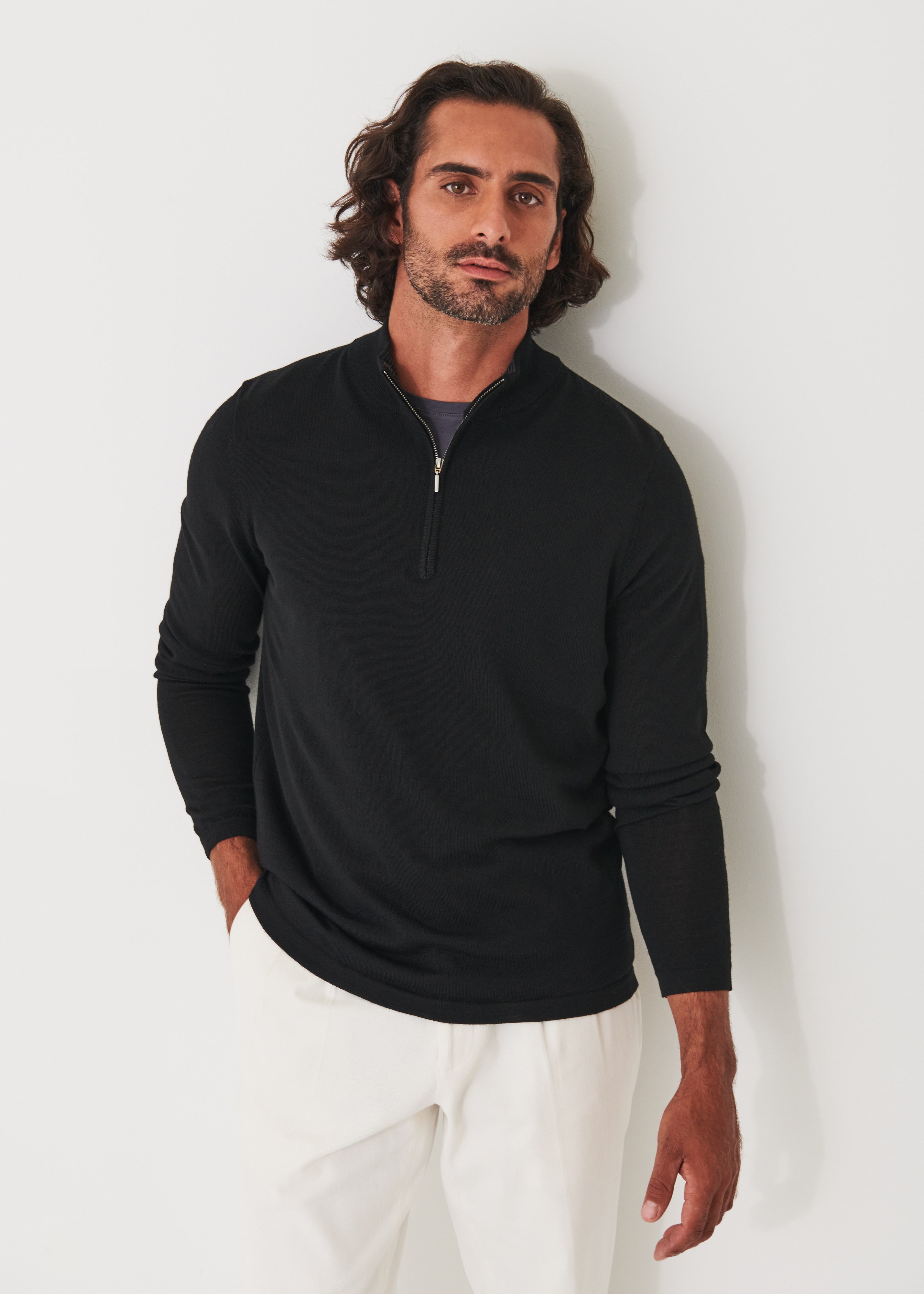 14GG XFINE MERINO 1/4 ZIP MOCK NECK SWEATER