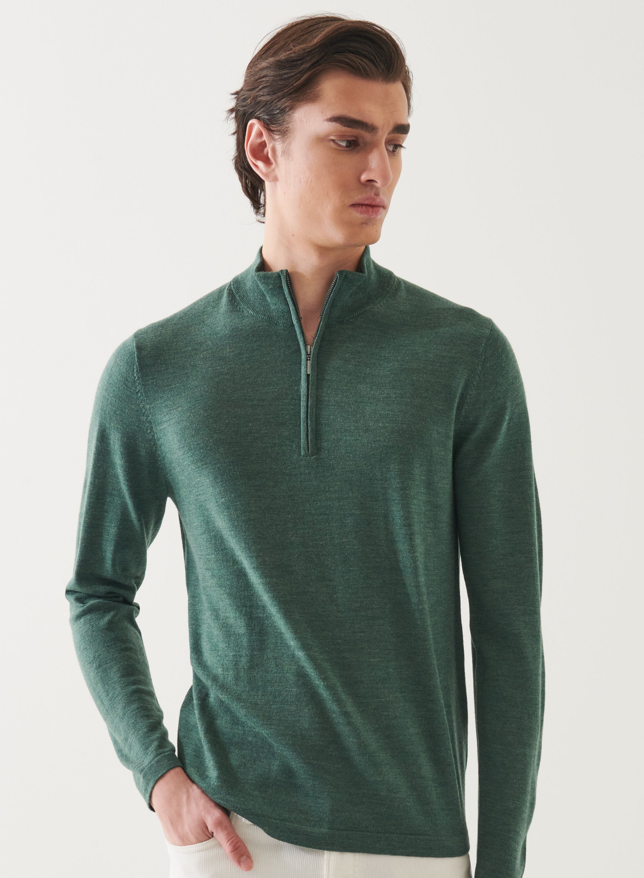 14GG XFINE MERINO 1/4 ZIP MOCK NECK SWEATER