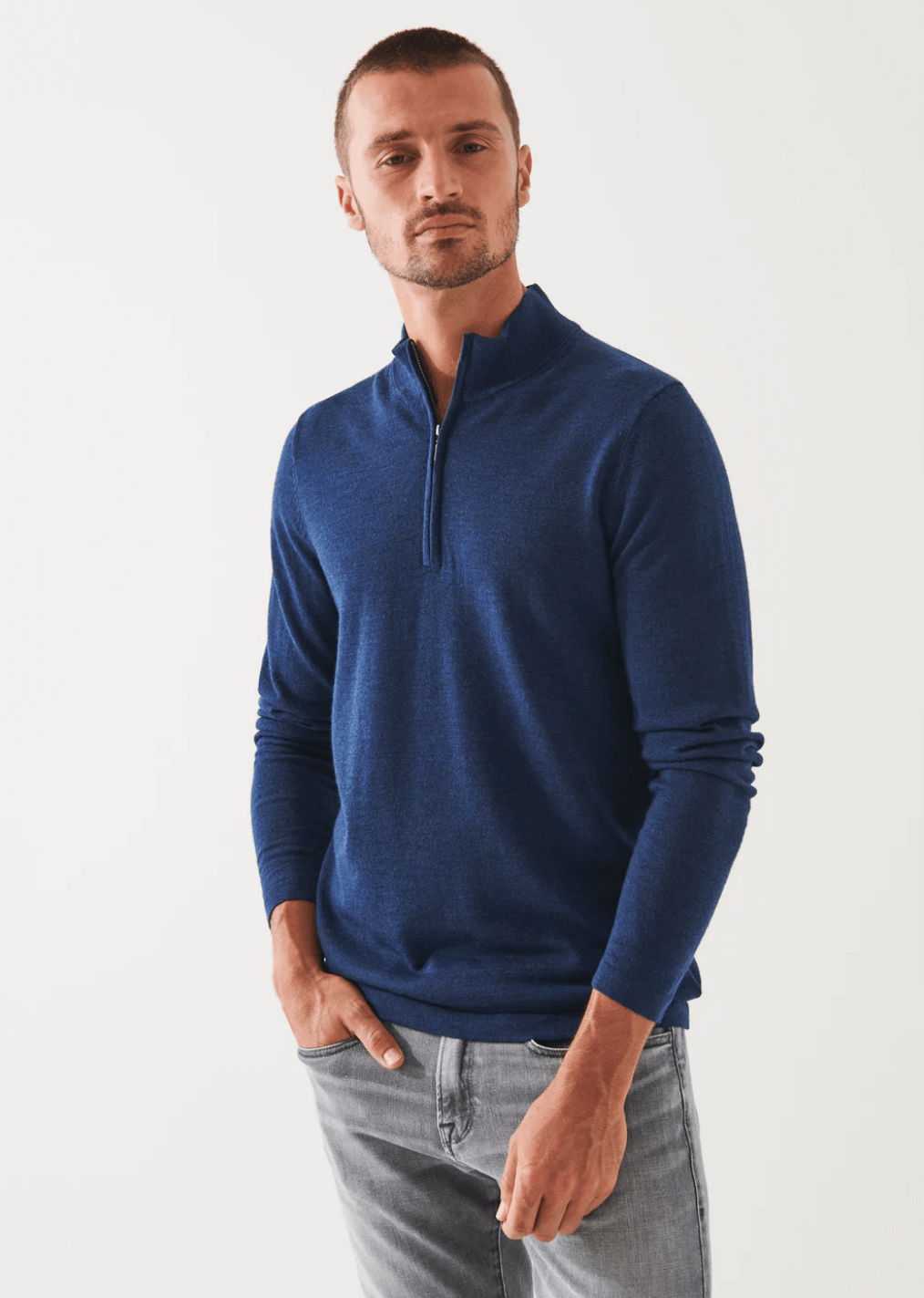 Orvis Fishing Sweater Mens Medium Blue Pima Cotton Mock Neck 1/4 Zip  Pullover