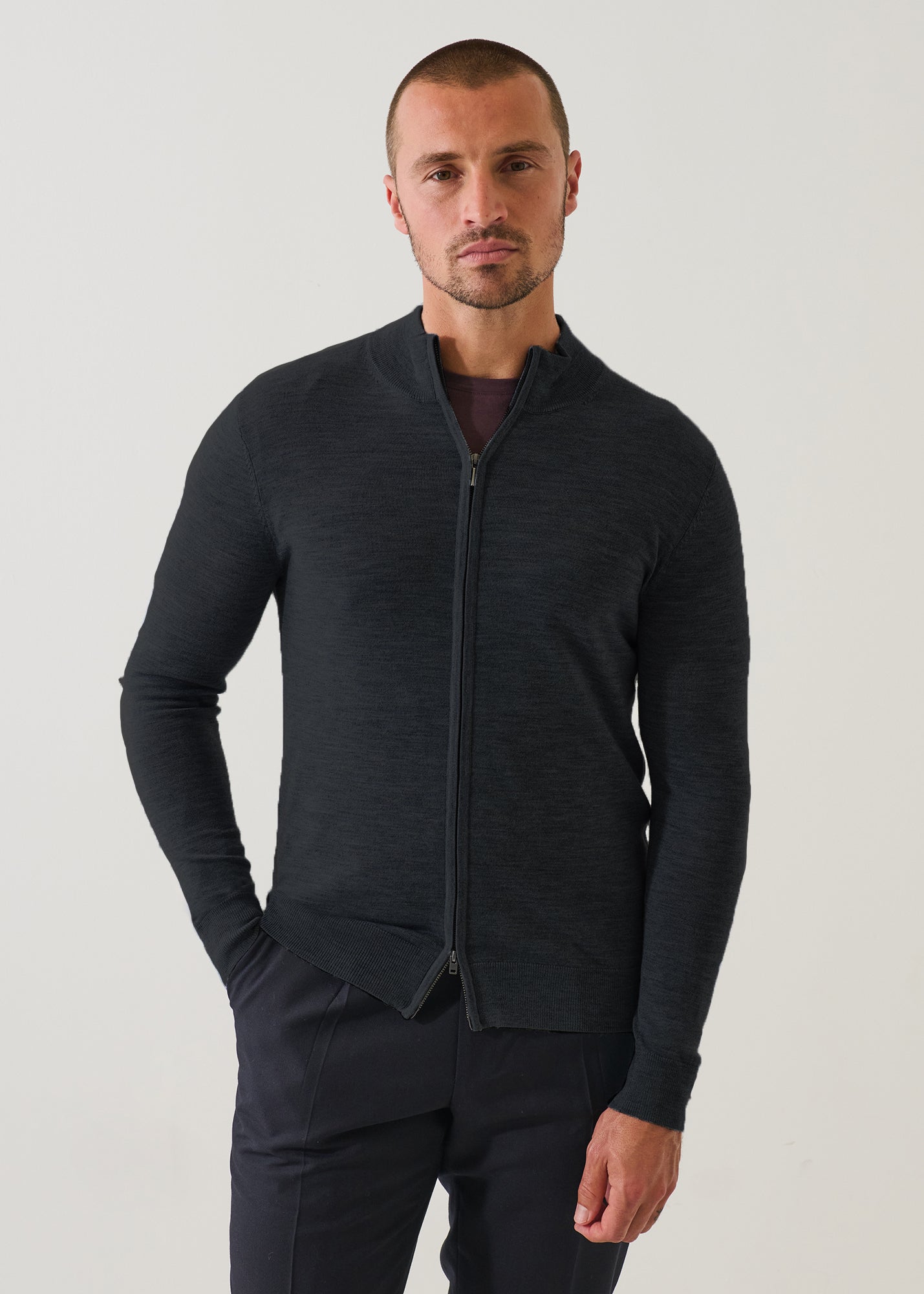 14GG XFINE MERINO FULL ZIP MOCK CARDI