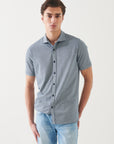 SHORT SLEEVE FLORAL DIAMOND ALL OVER PRINT BUTTON UP
