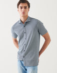 SHORT SLEEVE FLORAL DIAMOND ALL OVER PRINT BUTTON UP