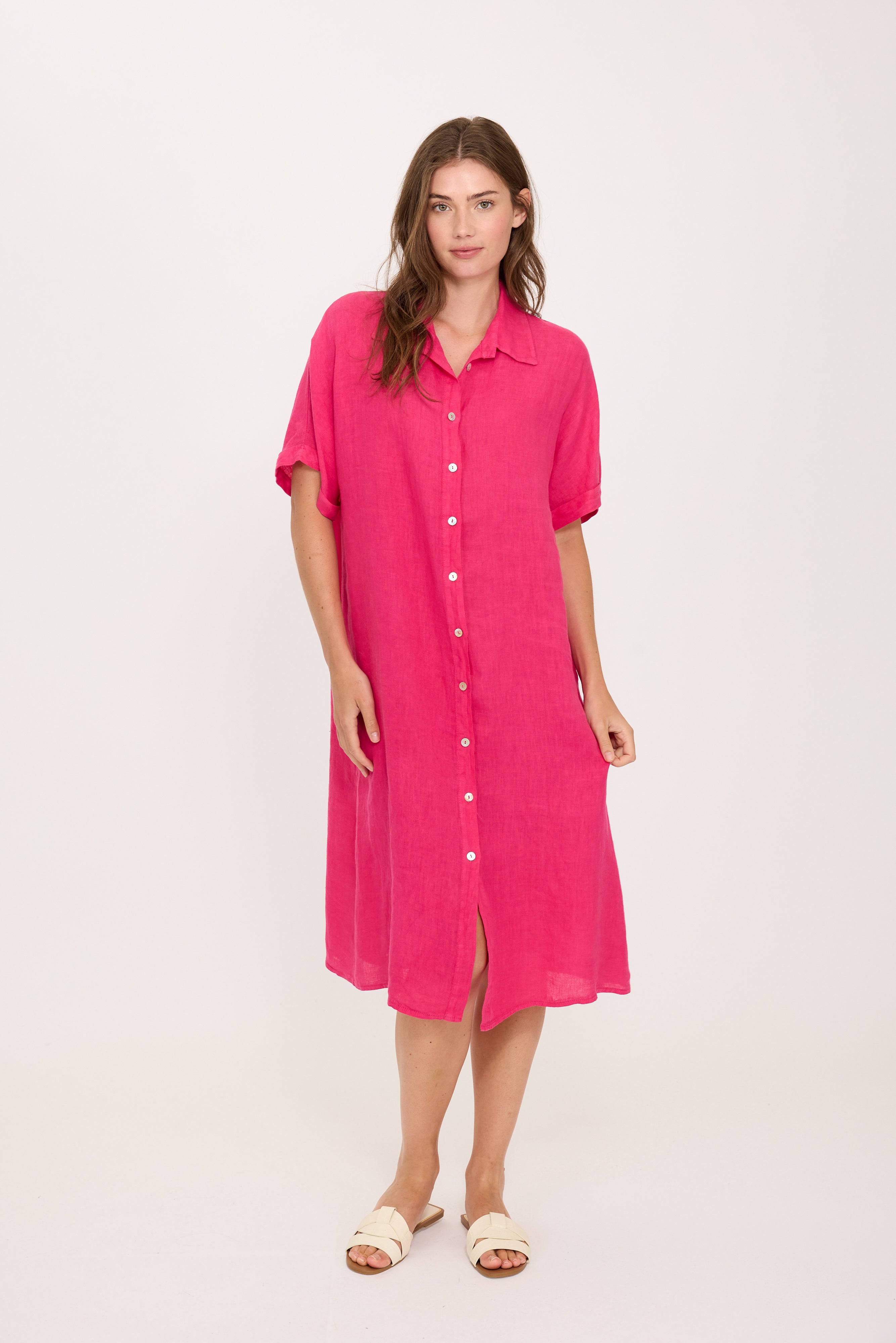chinese dress ladies Red Dress | Light Pink Linen Scalloped Hem Mini Dress main image 1