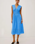ROXANNE COTTON POPLIN V-NECK DRESS
