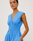 ROXANNE COTTON POPLIN V-NECK DRESS