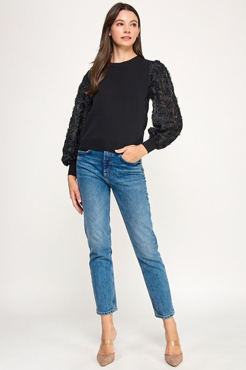 ROSETTE PUFF SLEEVE TOP