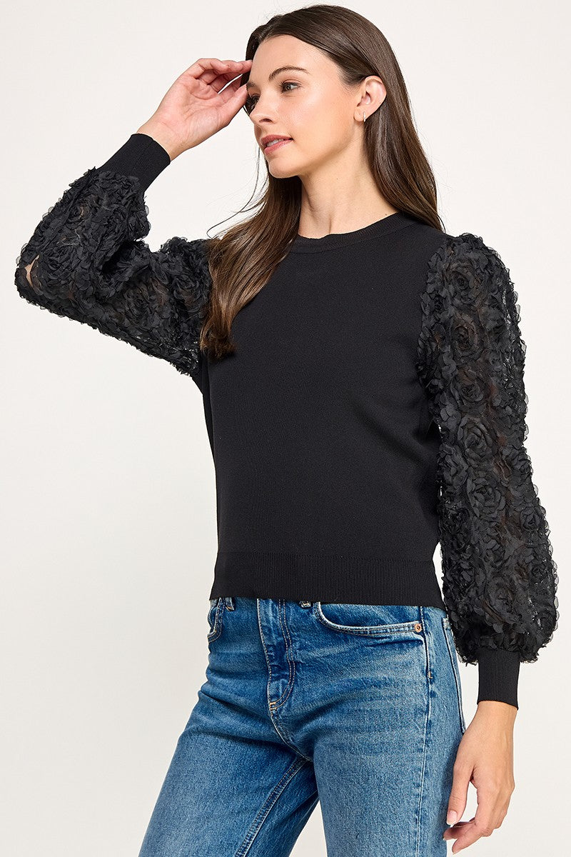 ROSETTE PUFF SLEEVE TOP