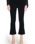model wearing fidelity denim juniper crop flair in midnight baby corduroy black, shown from the waist down