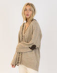 SHYLA EMBROIDERED SLOUCH CARDI WITH HEARTS