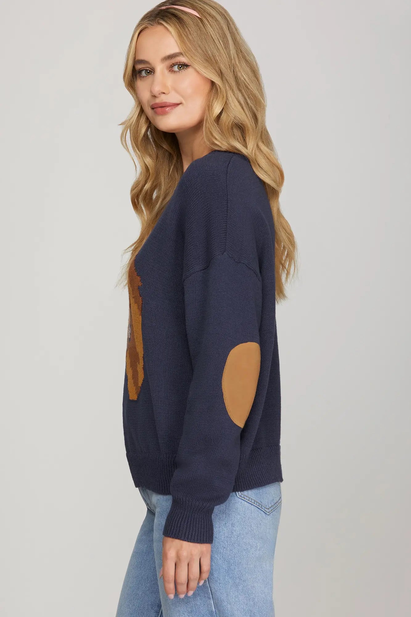 HORSE PRINT SWEATER WITH ELBOW PATCH