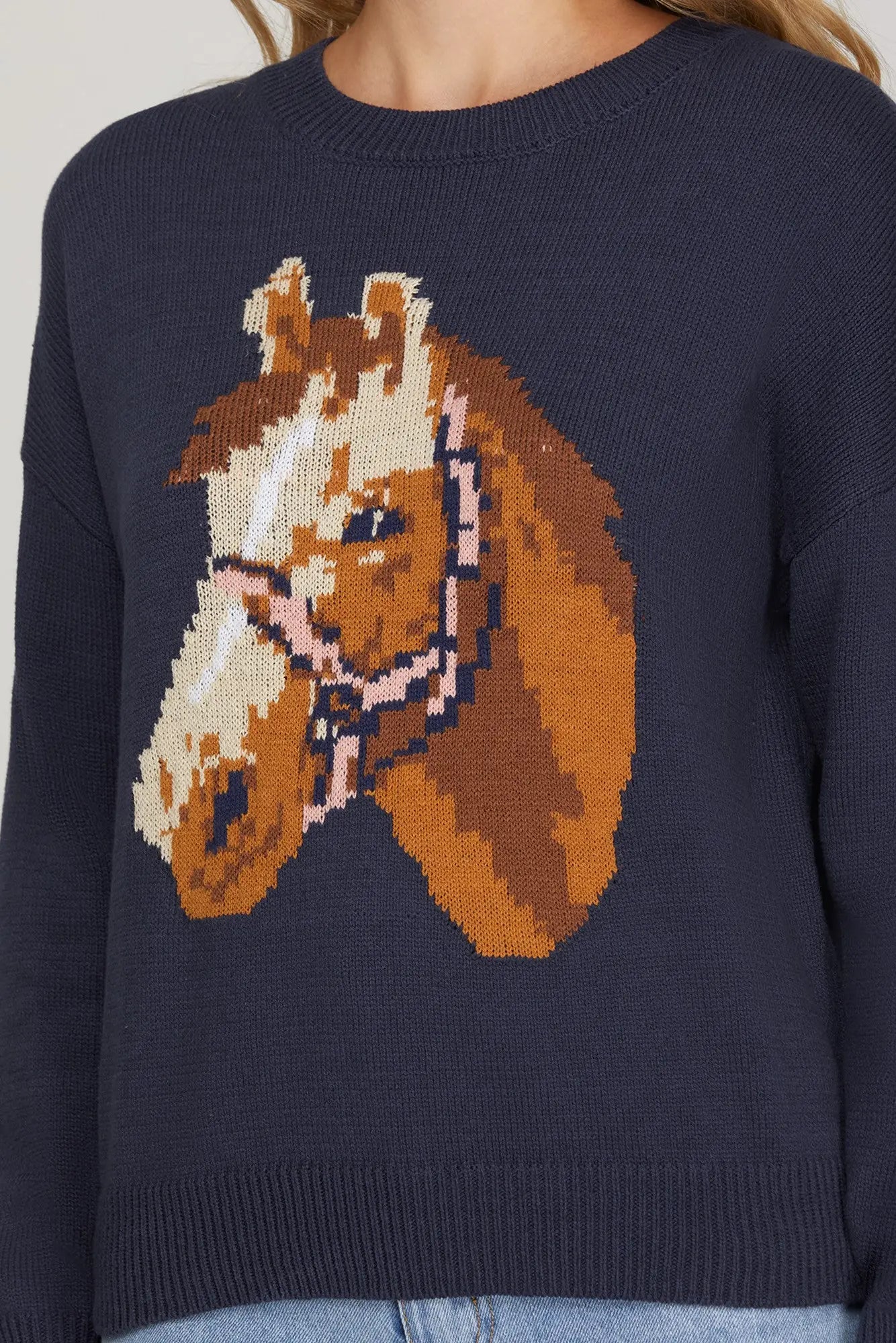 HORSE PRINT SWEATER WITH ELBOW PATCH