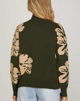 FLORAL PRINT 1/2 ZIP SWEATER