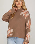 MOCK NECK FLORAL SWEATER
