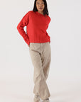 TIMMY SHORT CREW NECK SWEATER - Light Red