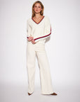 TRUETT STRIPED SLEEVE V-NECK SWEATER