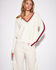 TRUETT STRIPED SLEEVE V-NECK SWEATER