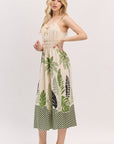 TROPICAL LEAVES SMOCKED WAIST SUNDRESS