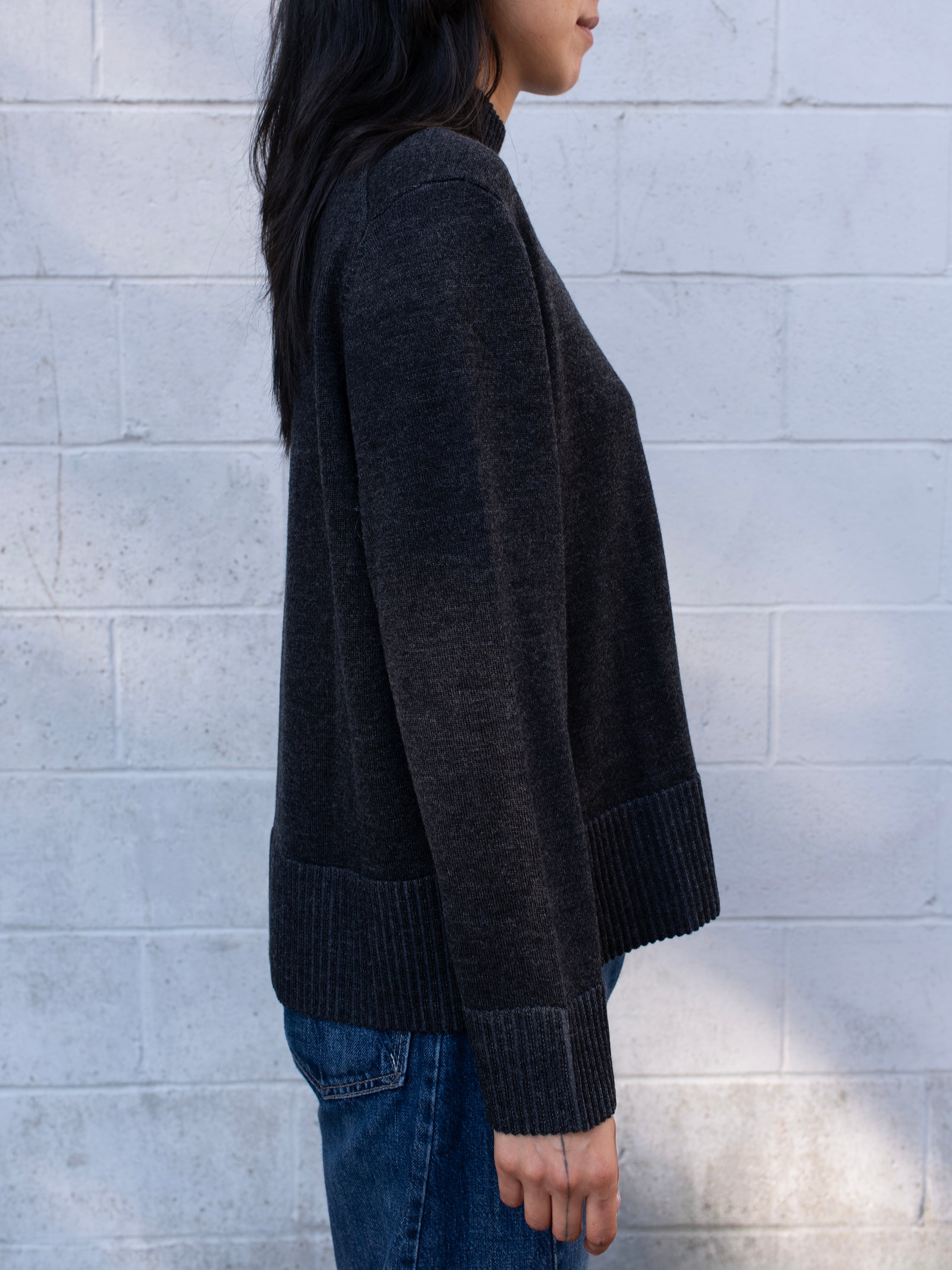 PLAITED XFINE MERINO RELAXED MOCK NECK SWEATER