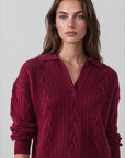 SUPERFINE WOOL RELAXED CABLE POLO SWEATER