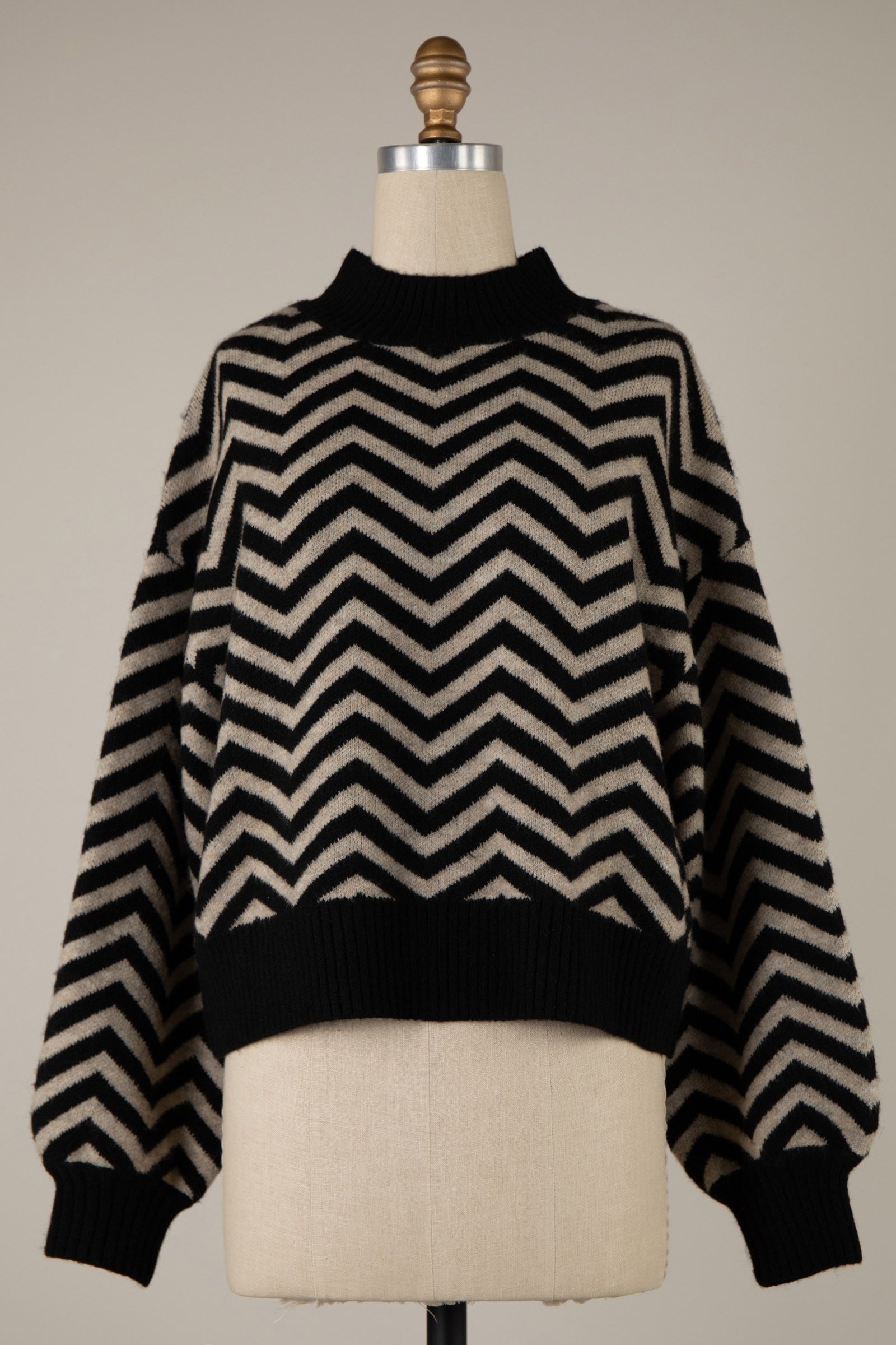 ZIG ZAG MOCK NECK CROP SWEATER