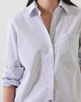 LONG SLEEVE COTON STRIPE BOYFRIEND POCKET SHIRT