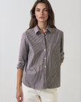 LONG SLEEVE COTTON BOYFRIEND STRIPED POCKET SHIRT