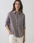 LONG SLEEVE COTTON BOYFRIEND STRIPED POCKET SHIRT