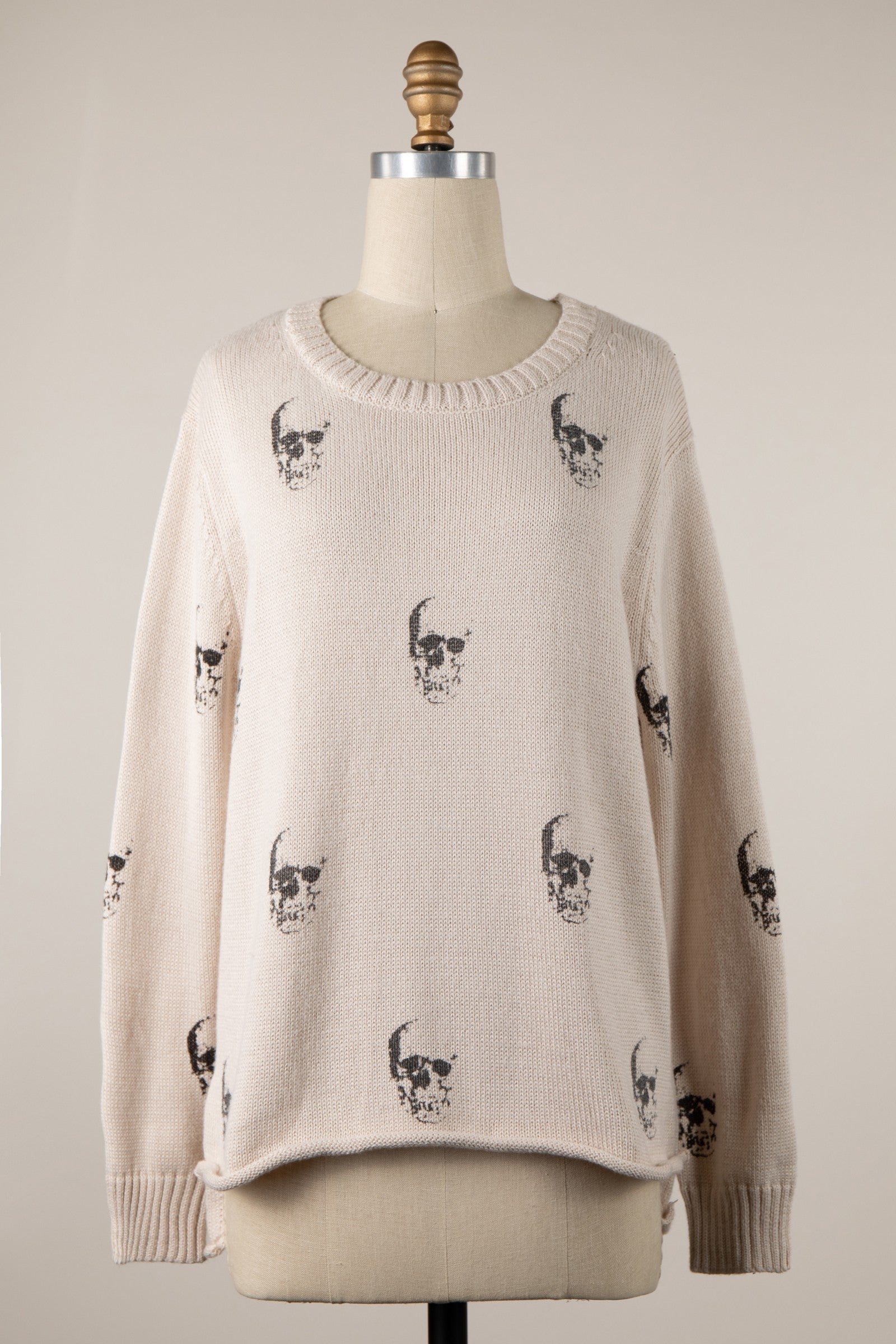 SHADOW SKULL ROLL HEM SWEATER