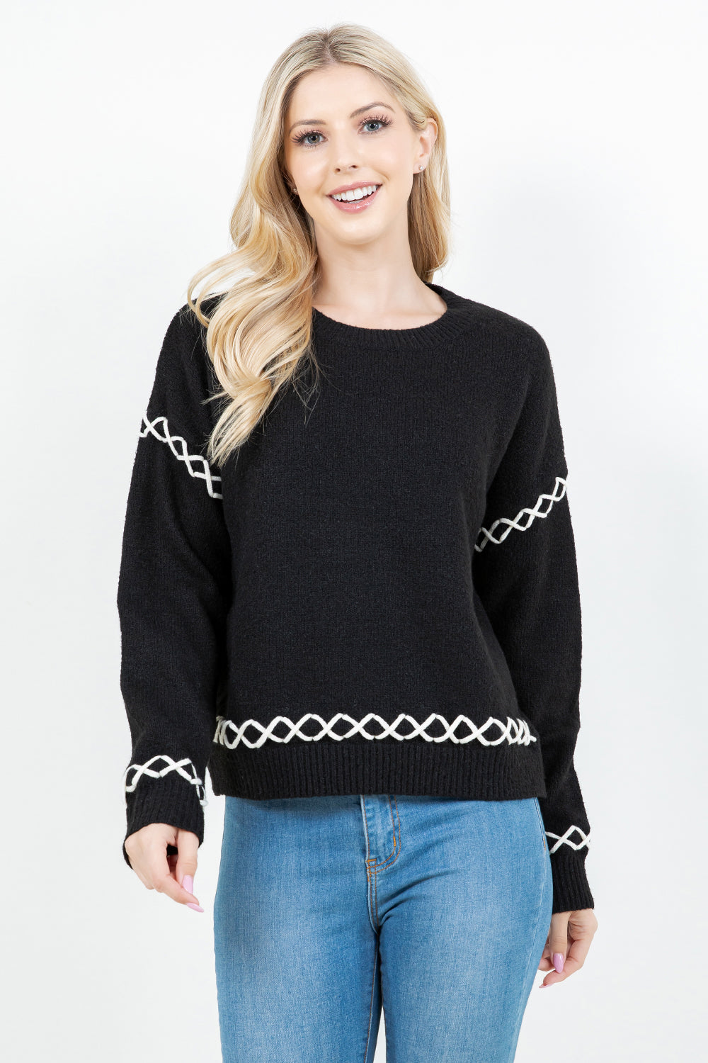 CROSS STITCH TRIM SWEATER