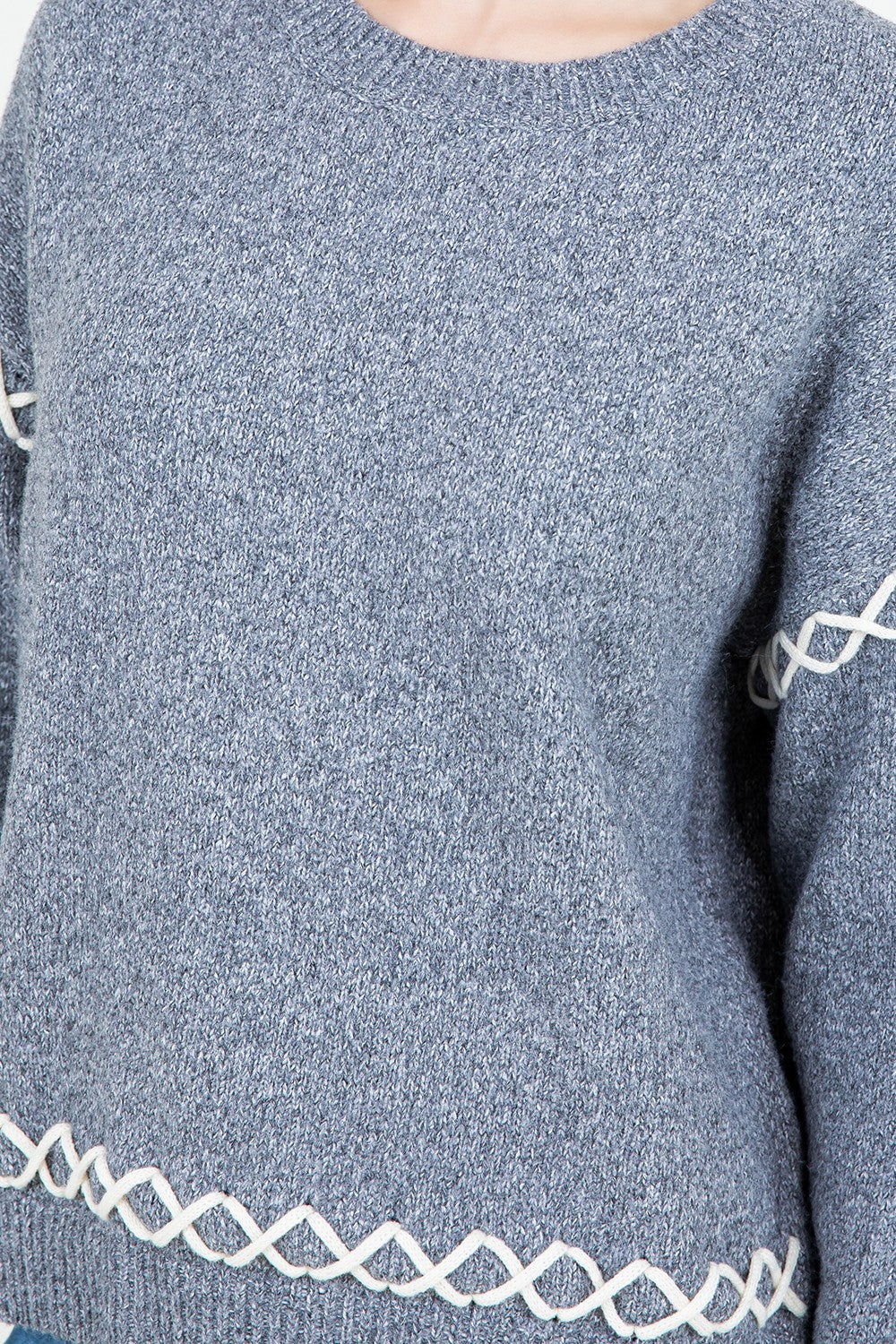 CROSS STITCH TRIM SWEATER