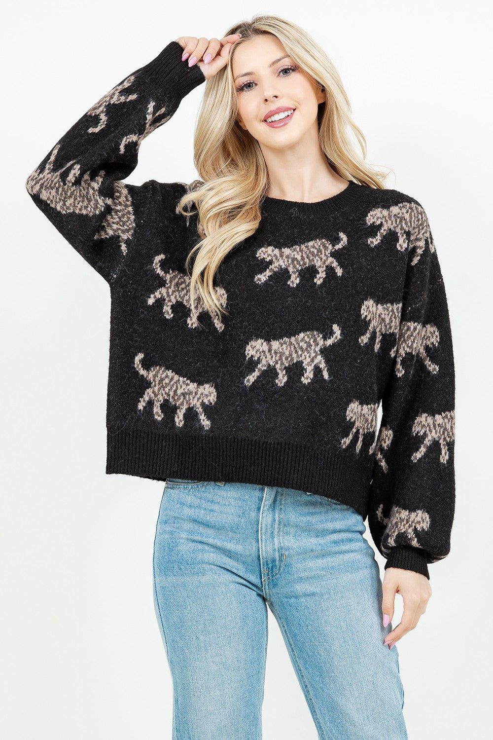 BIG CAT PRINT SWEATER