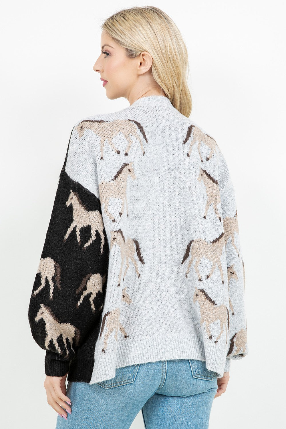 COLOUR BLOCK HORSE CARDIGAN