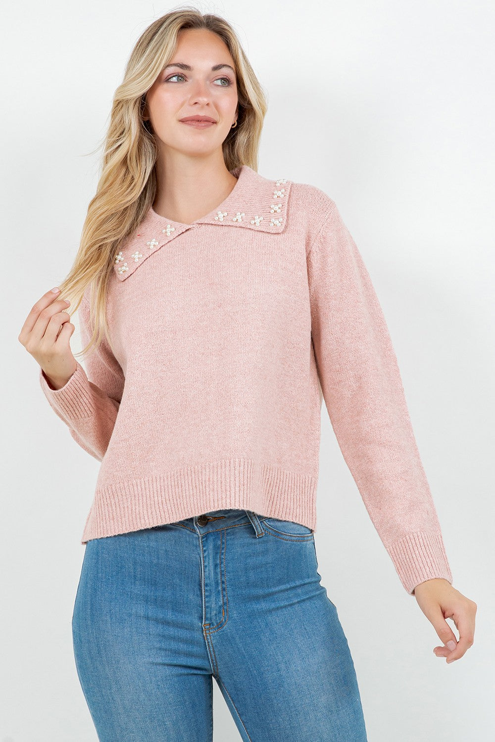 PEARL TRIM COLLAR SWEATER