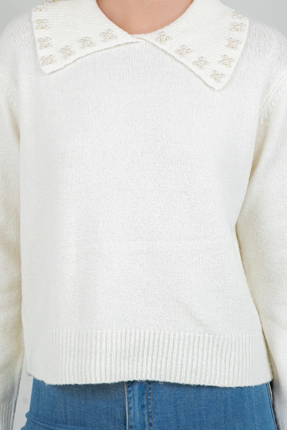 PEARL TRIM COLLAR SWEATER