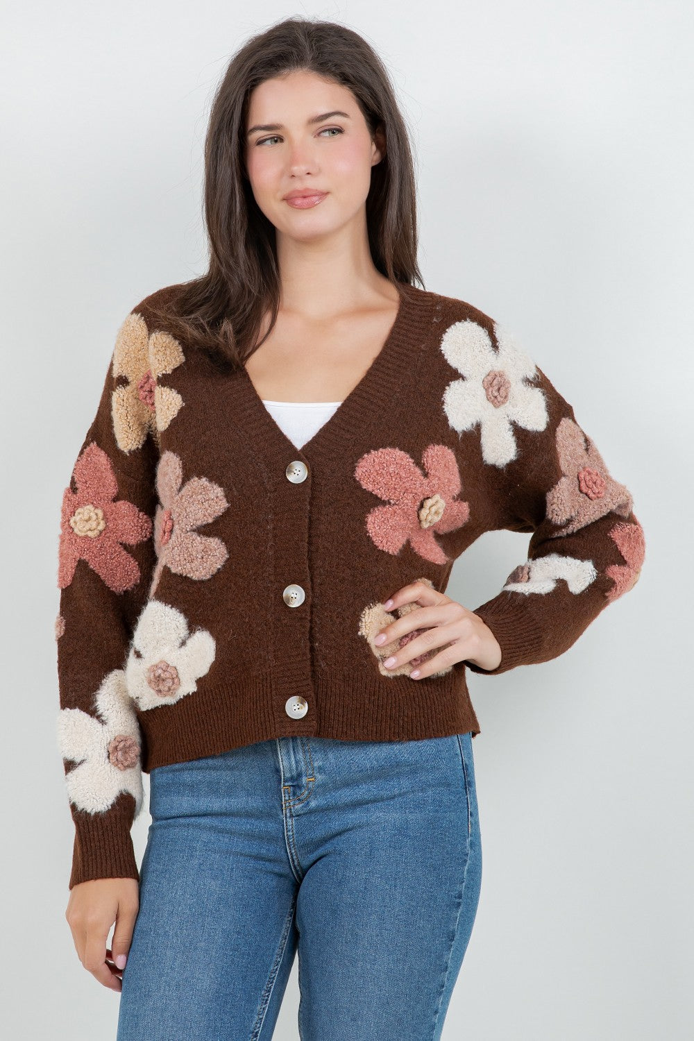FUZZY FLORAL CARDIGAN