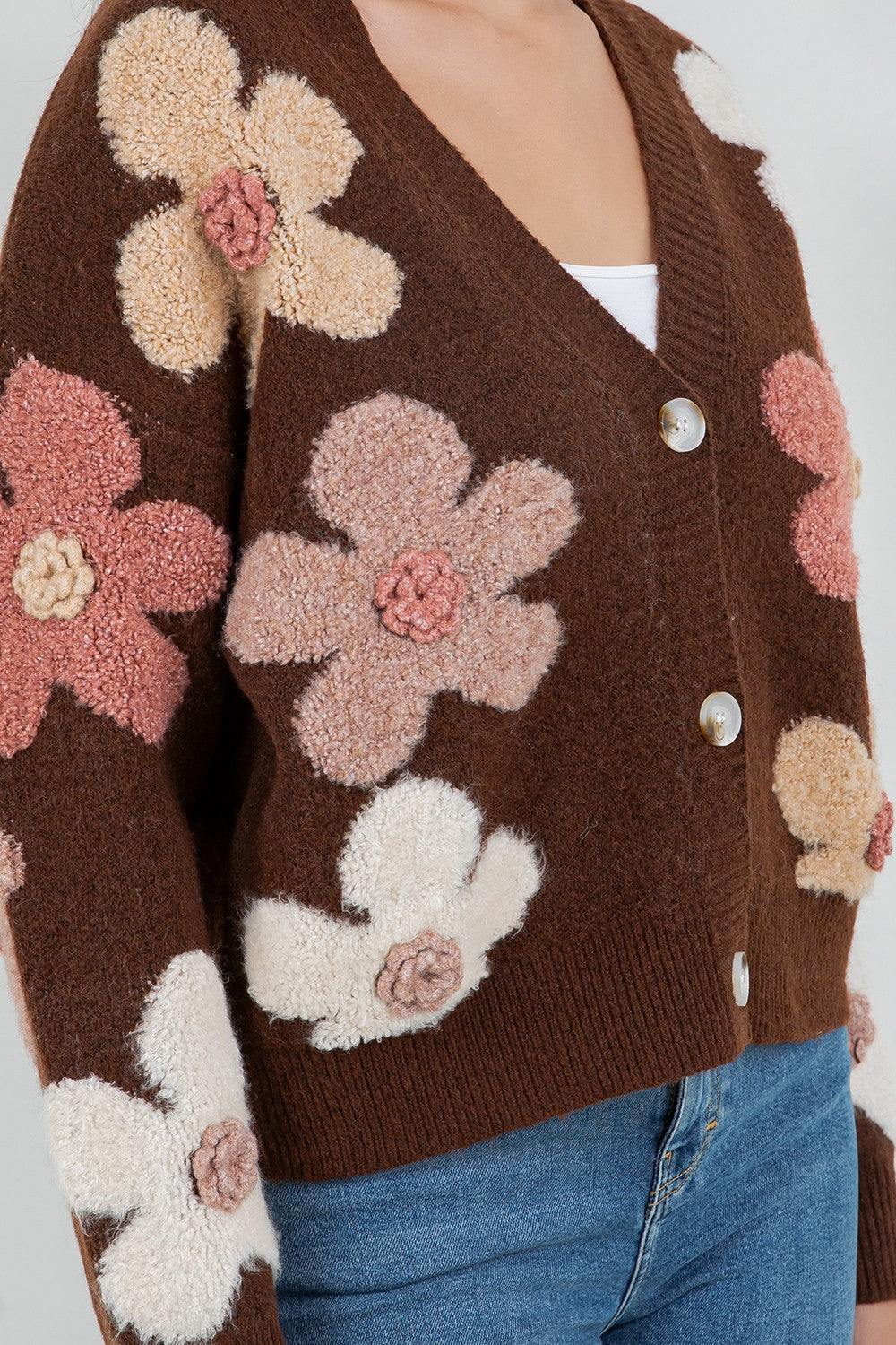 FUZZY FLORAL CARDIGAN