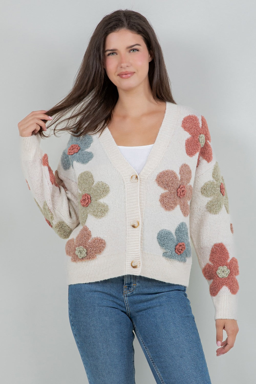 FUZZY FLORAL CARDIGAN