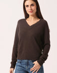 7GG CASHMERE FRAYED EDGE CROP V SWEATER