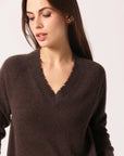 7GG CASHMERE FRAYED EDGE CROP V SWEATER