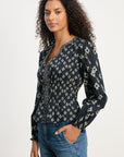 CHARLOTTE ASPEN PRINT SMOCKED WAIST BLOUSE