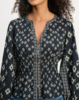 CHARLOTTE ASPEN PRINT SMOCKED WAIST BLOUSE