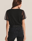 JUSTINE SHEER PUFF SLEEVE COTTON SLUB TOP