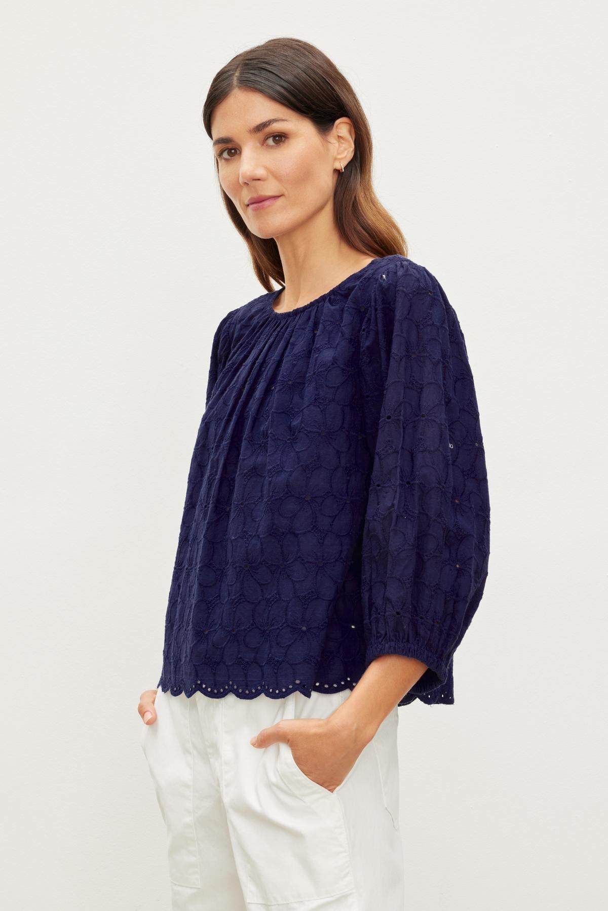 CORINA FLORAL EMBROIDERED COTTON BLOUSE