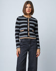ROWENA CONTRAST TRIM STRIPED CARDIGAN