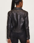 LEFEI RF SNAP FRONT BONDED LEATHER JACKET