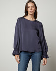 PARI LUX SLUB LONG SLEEVE TOP - Dark Navy